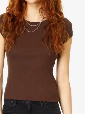 Madewell Brown Ribbed Short Sleeve Crewneck Crop Top